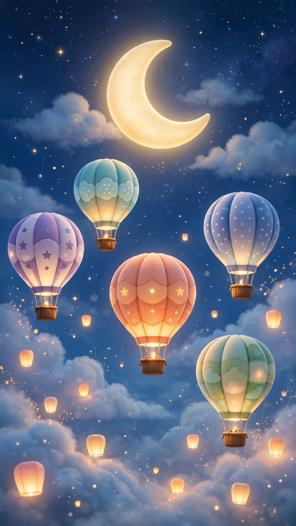 Hot Air Balloons Moonlight Sky