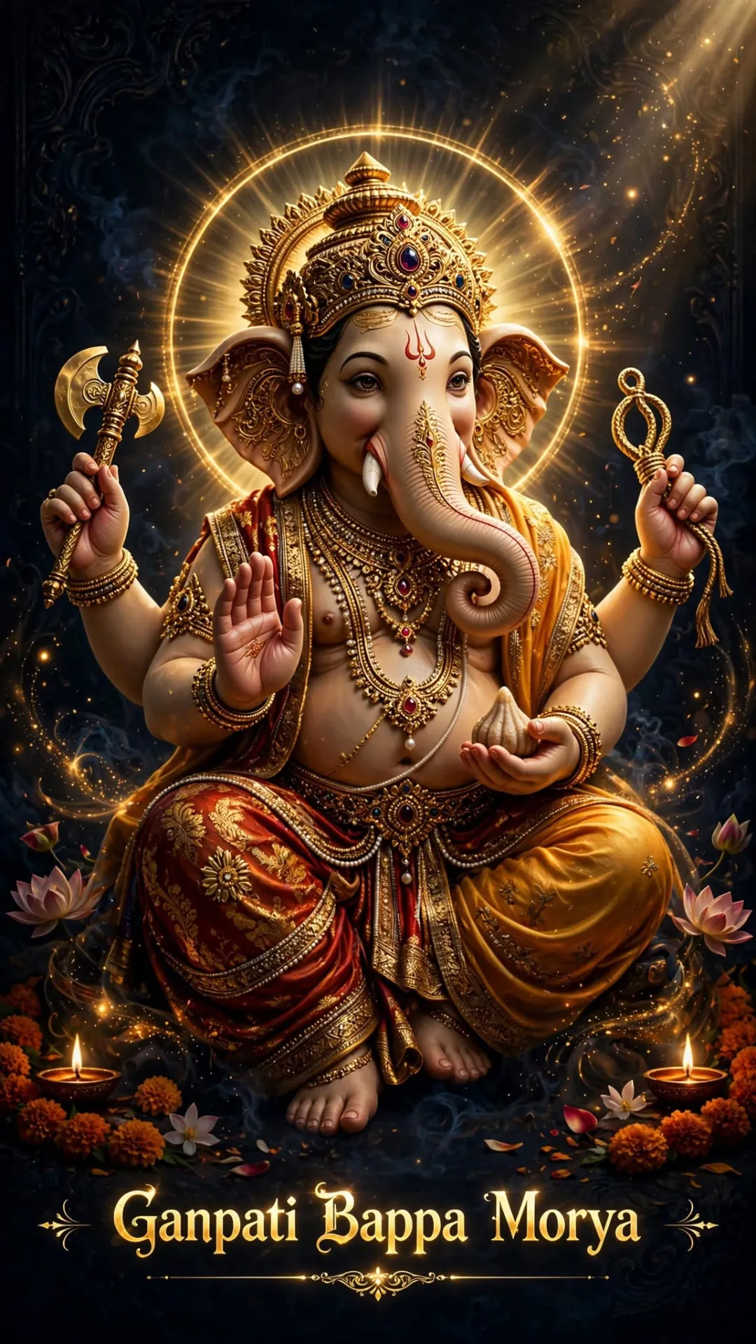 Ganpati Golden Halo 3D Painting