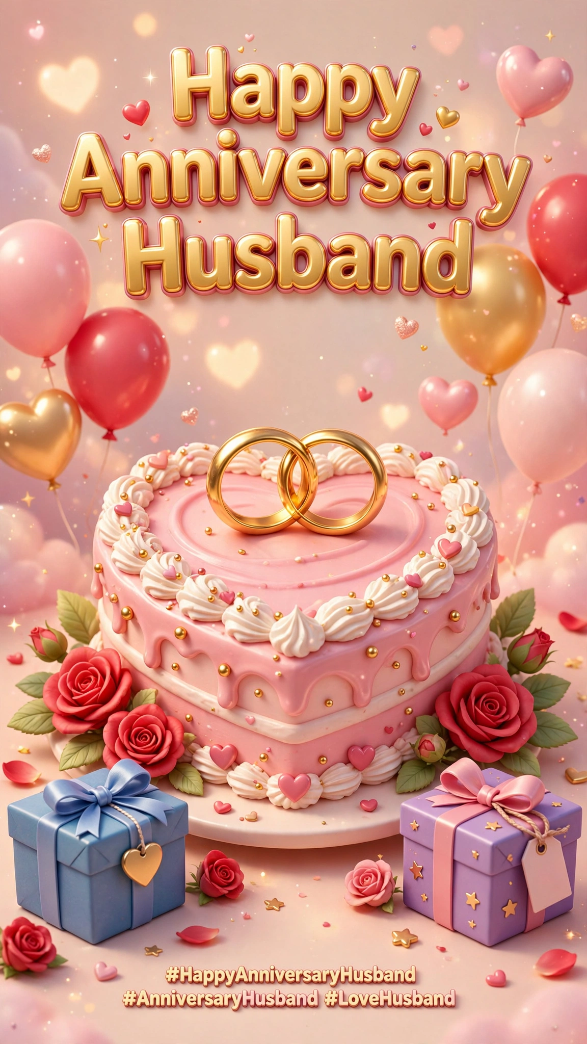 HappyAnniversaryHusband -Heart Rings Cake