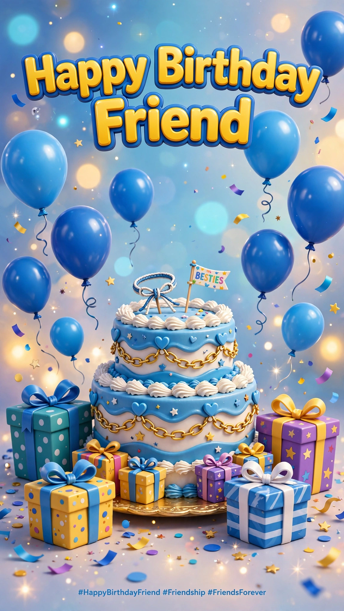 HappyBirthdayFriend-Blue balloons cake