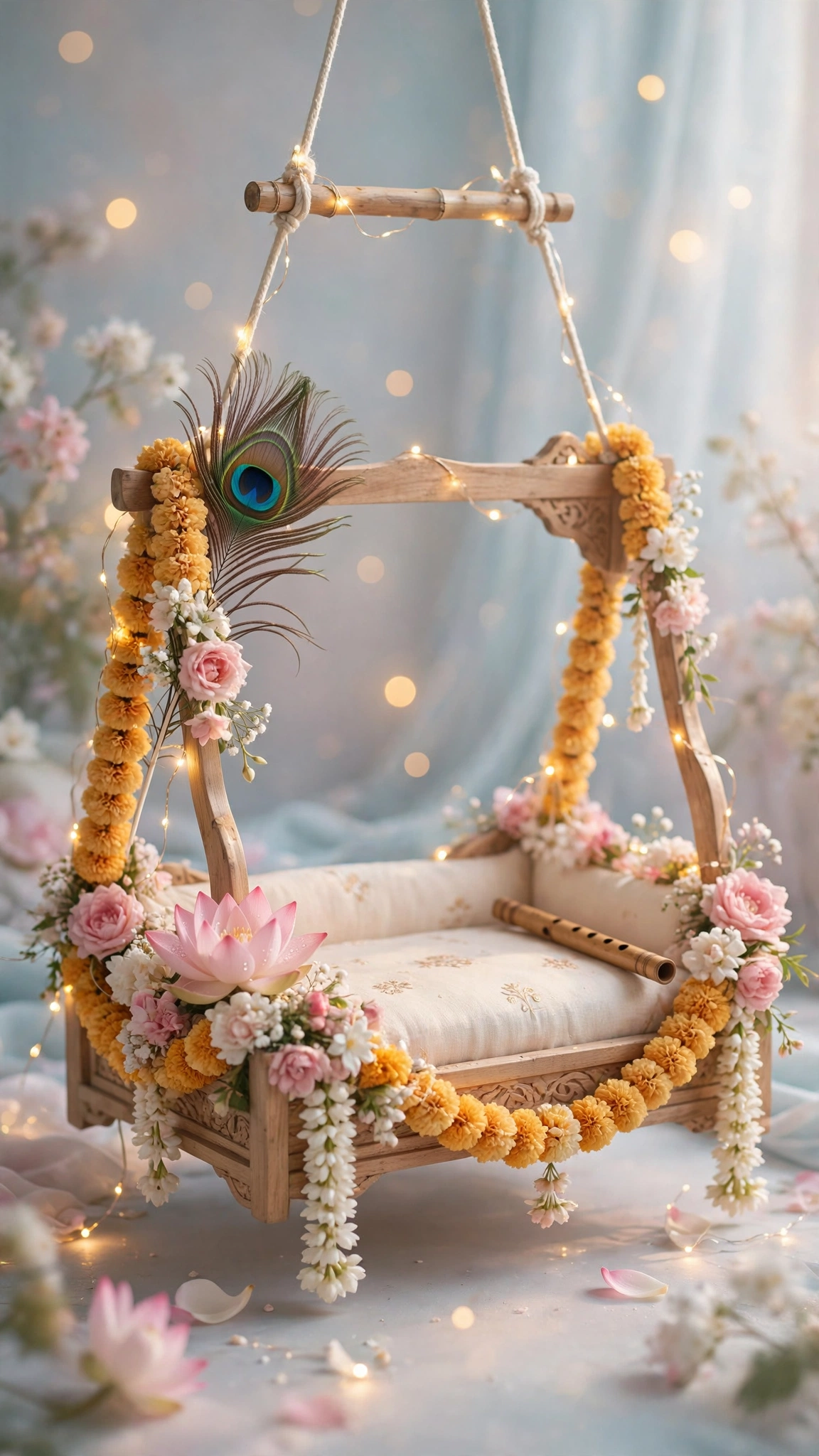 Krishna Jhula Empty cradle with fairy lights