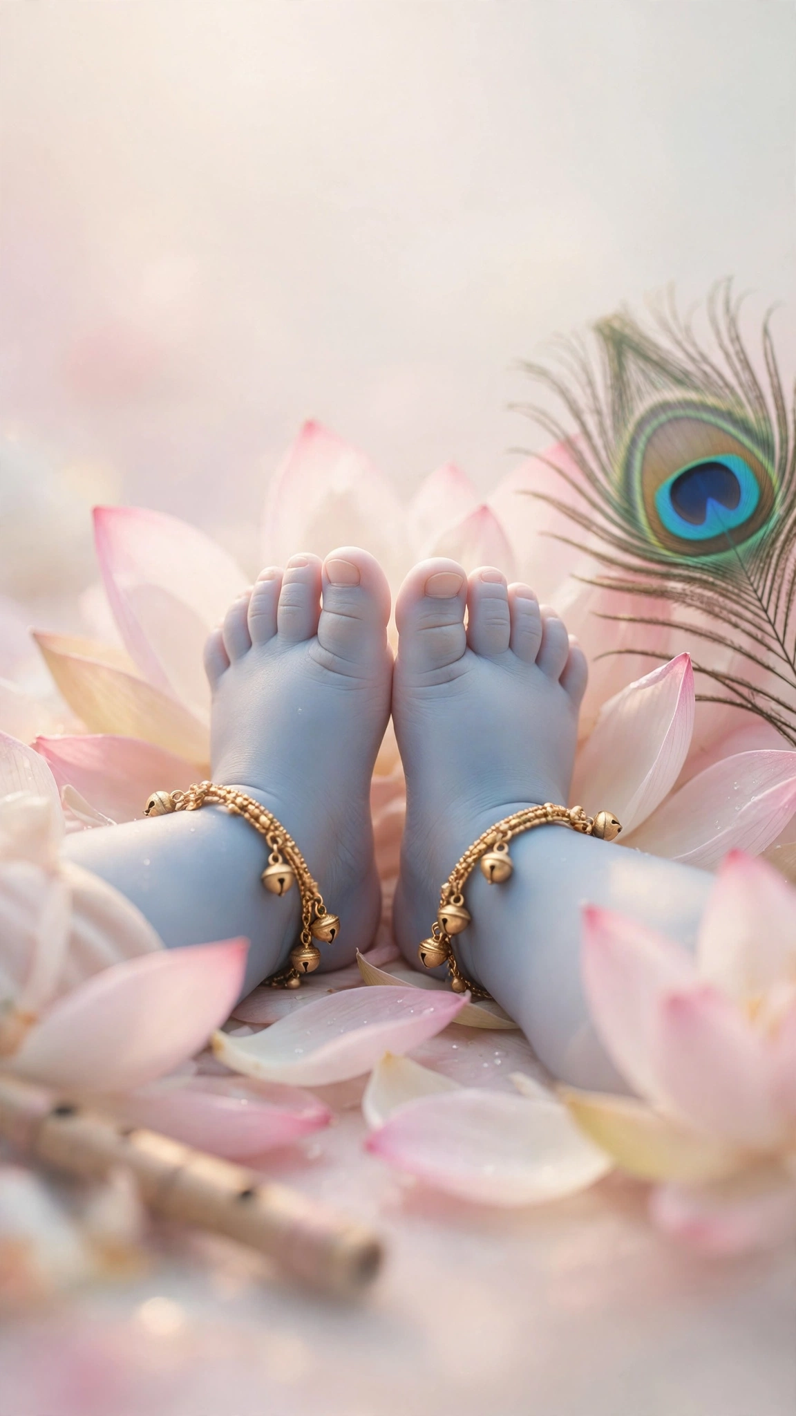 Krishna's feet with anklets on petals