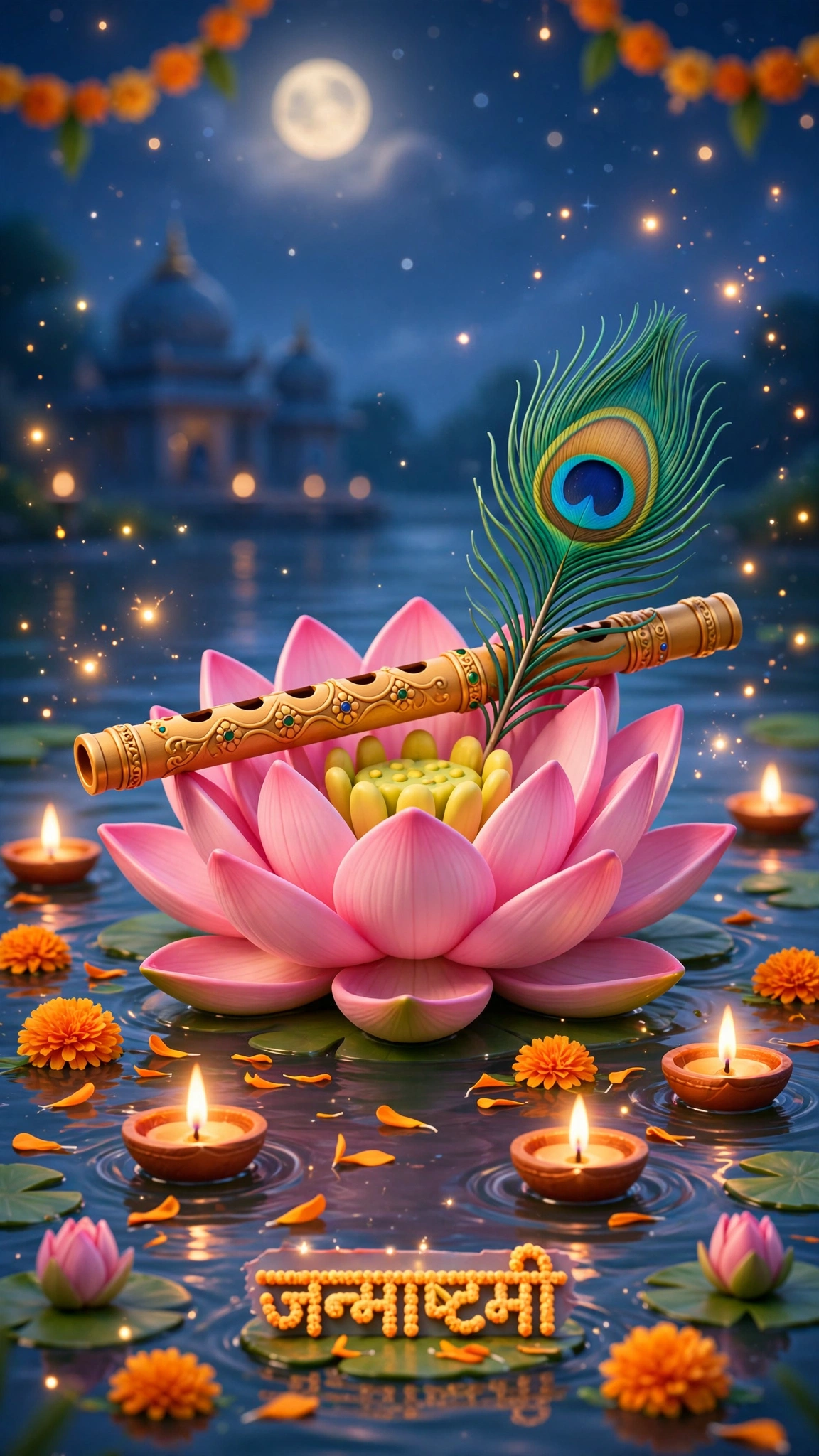 Lotus with flute on water