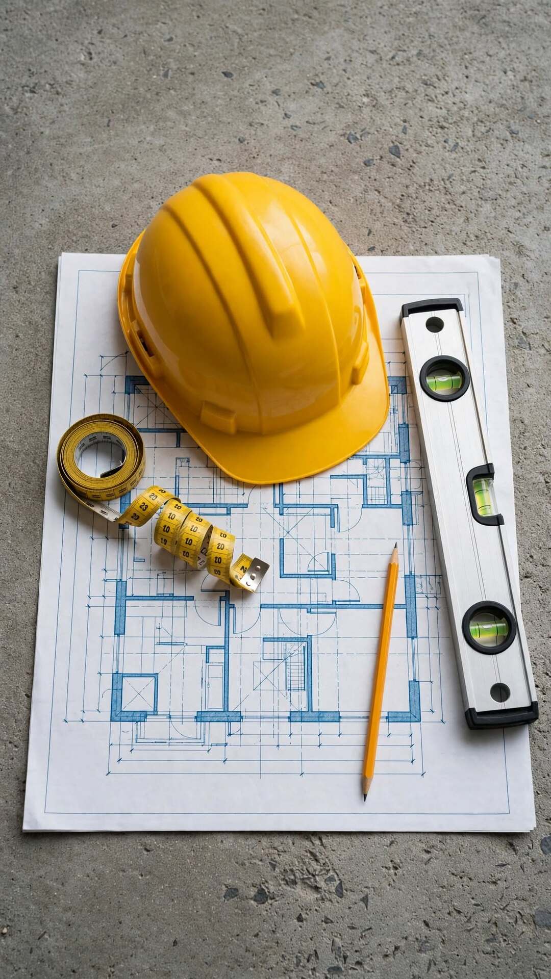 Blueprint With Safety Helmet